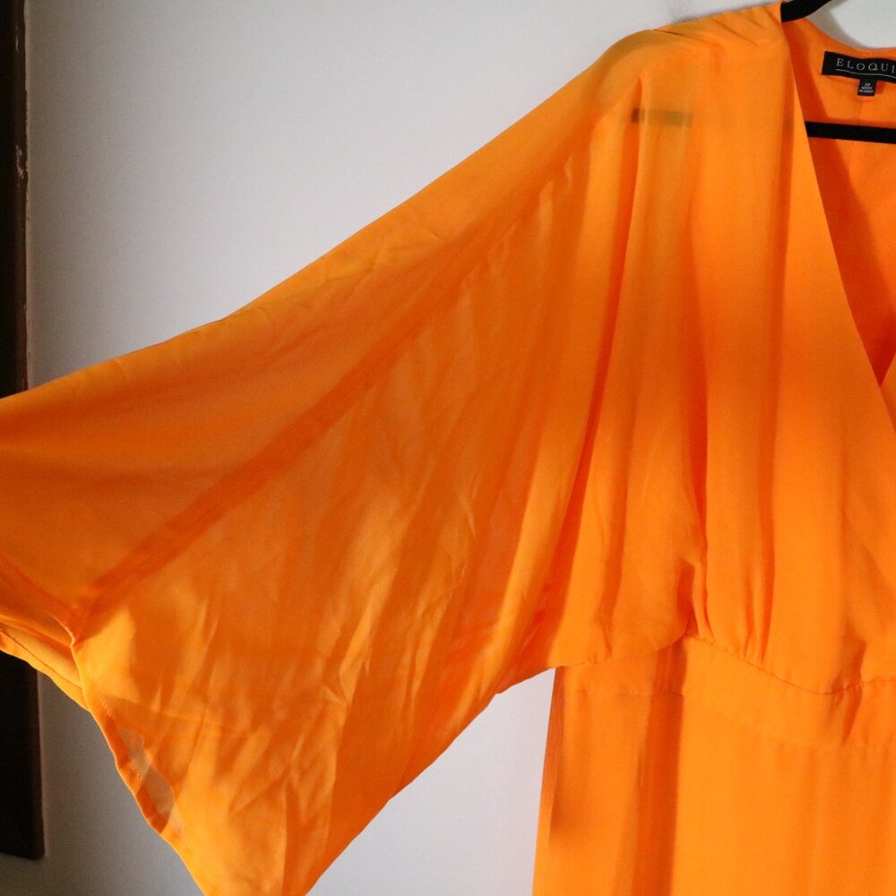 Eloquii Surplice Bodice Maxi Dress Womens 20 Tangerine Orange Long Sleeve Flowy - Picture 5 of 8